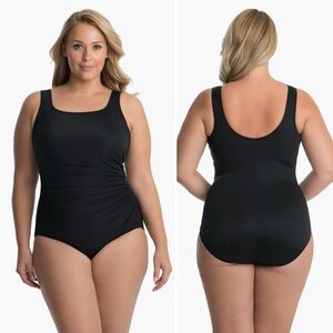 Miraclesuit Plus Size Sideswipe One Piece Swimsuit 18W black solid tummy control